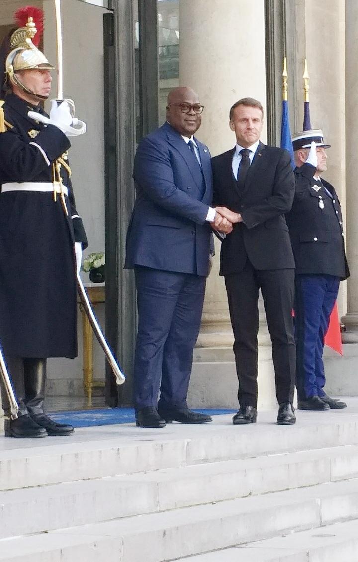 En marge de la conférence, entretien bilateral entre Emmanuel Macron et Félix Tshisekedi au Palais de l'Elysée@ AAFC